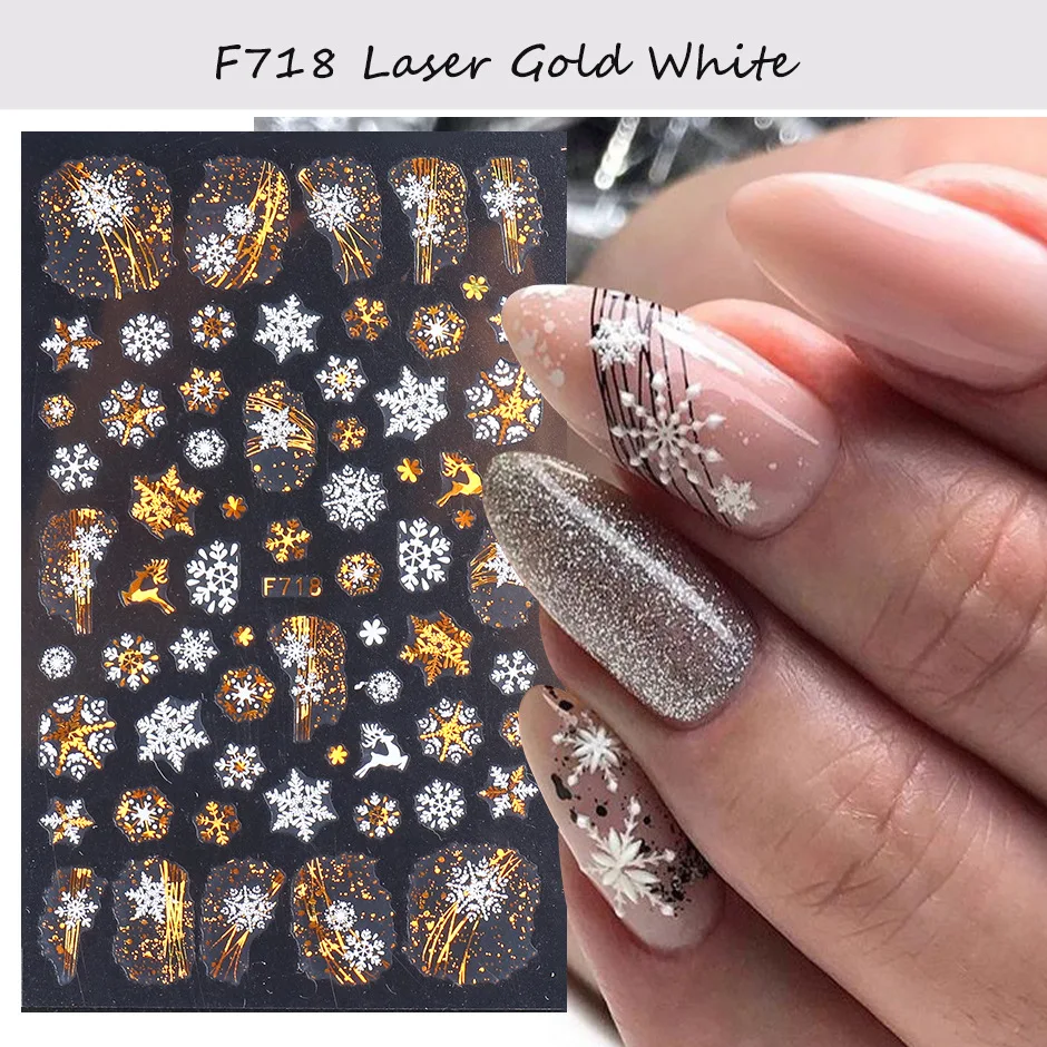 New Nail Art Sticker Adhesive Ins Net Red French 3D Christmas Series Laser Snowflake Nail Stickers