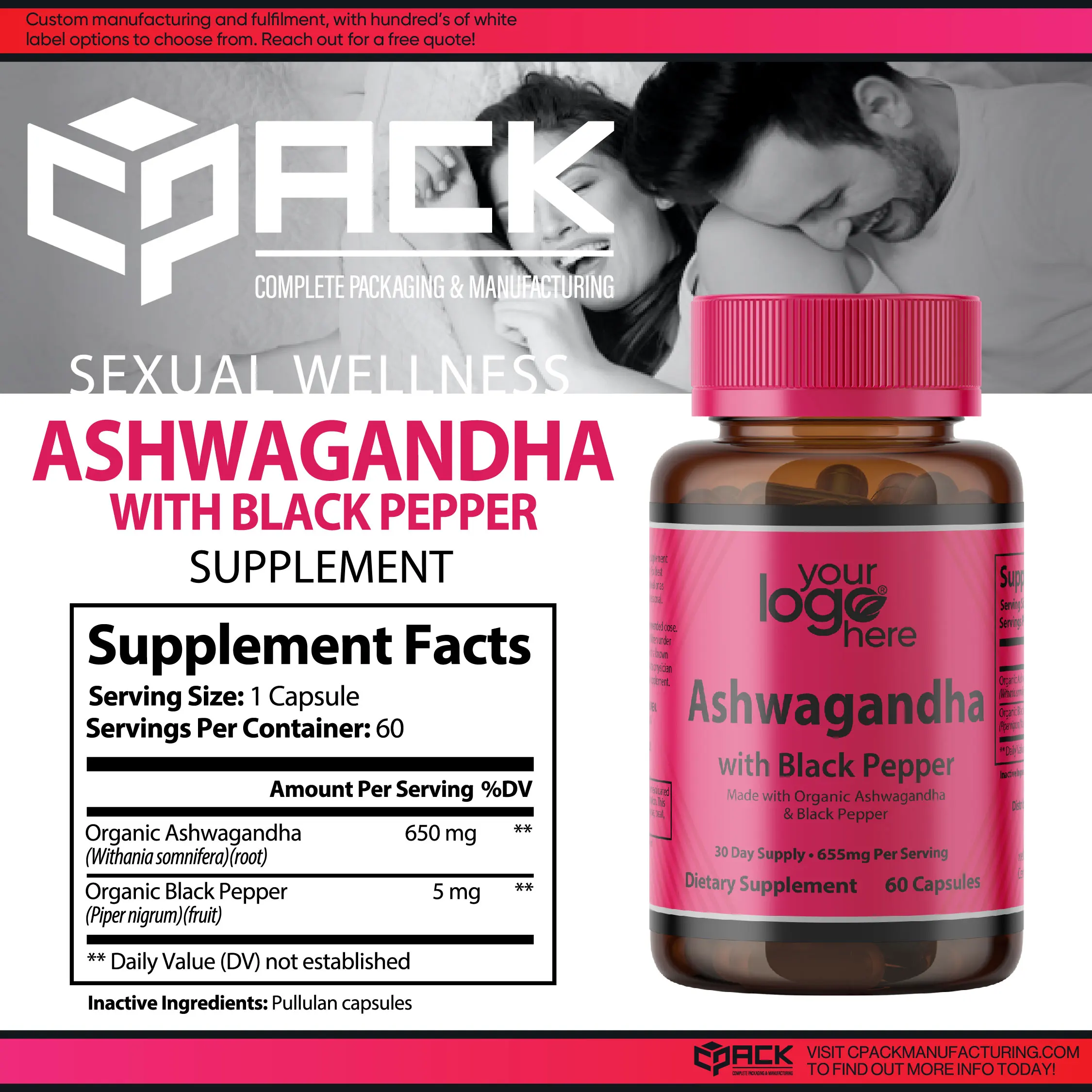 Private Label Wholesale Bulk Prices Extra Strength Organic Vegan Ashwagandha with black Pepper Capsule