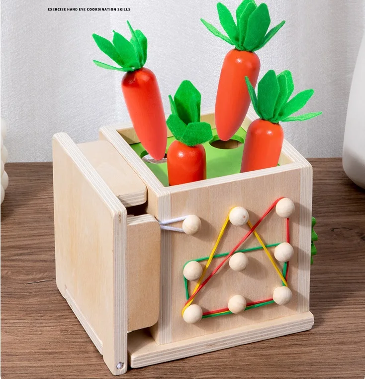 8 in 1 Montessori Early Educational Wooden Toy Carrot Harvest Game Object Permanence Box For Toddlers boys and girls