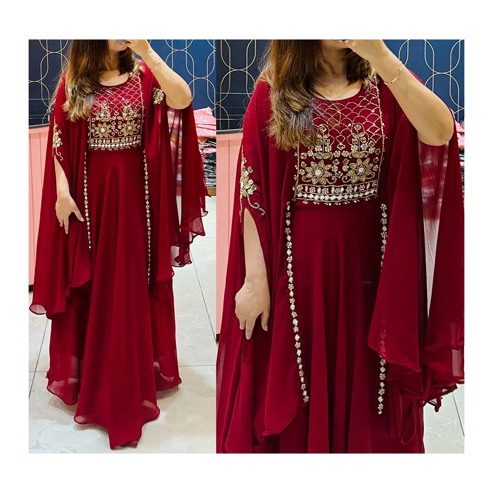 Designer Indo Western Kaftaan Look Dress Attached With Inning And Highlighted With beautiful Hand Work And Sleeves