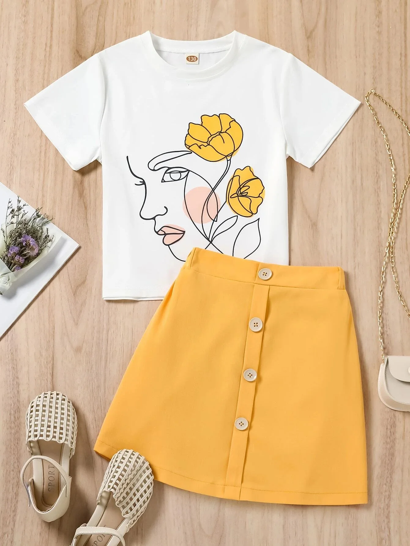 Girls Top and skirt two pieces fashion clothing set  Kids children floral leopard graphic printed clothing set  Girls dresses