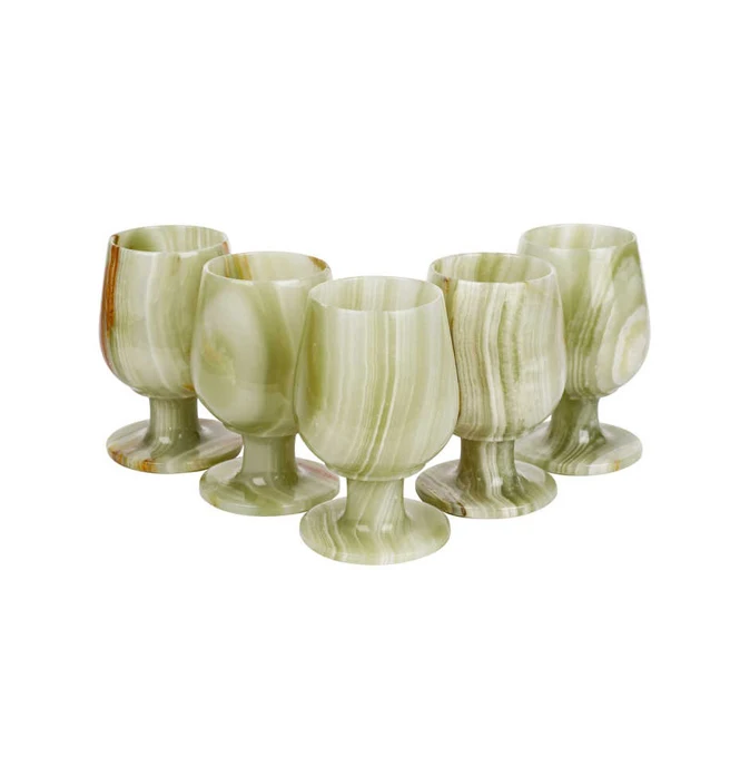 Leading Supplier of Superior Quality Green White Marble Stone Wine Glass Onyx Marble Alabaster Brown Goblet from India