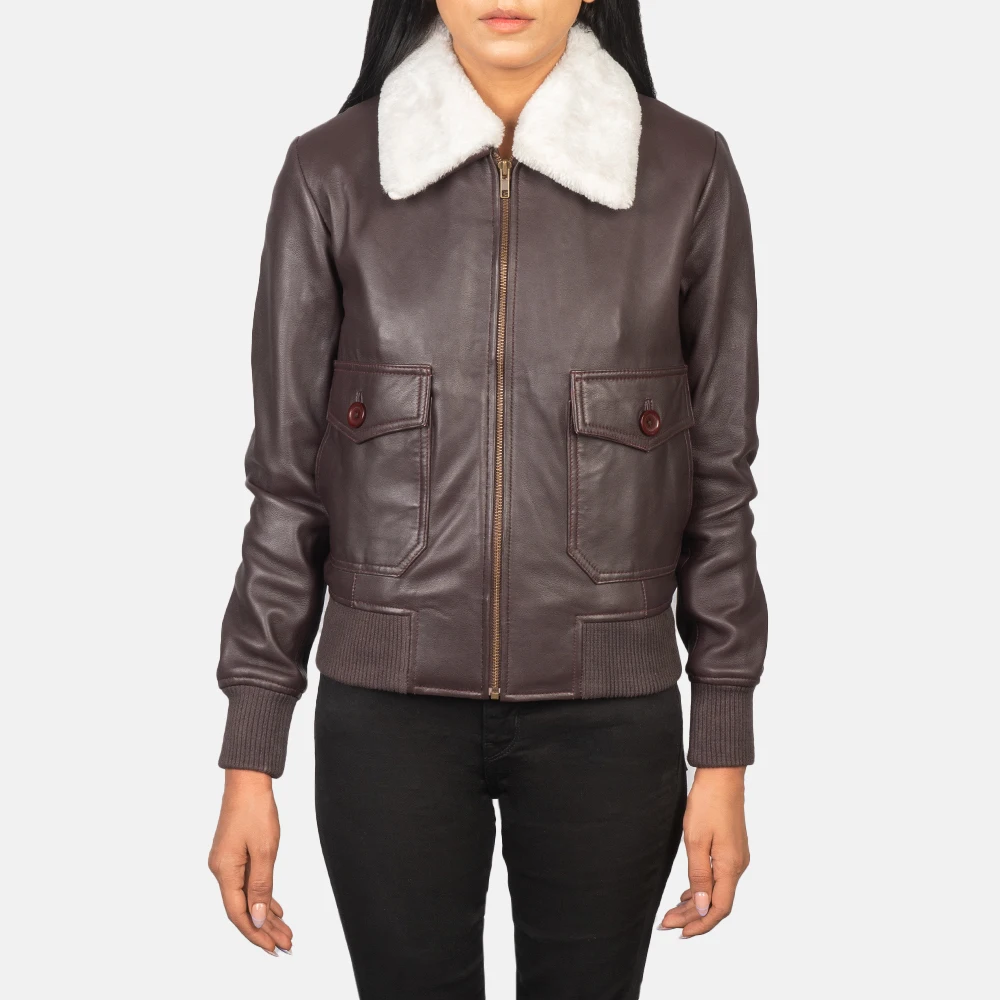 Custom Women Fur leather jacket in custom color polished with zipper / best riders and motorbike leather jacket for women