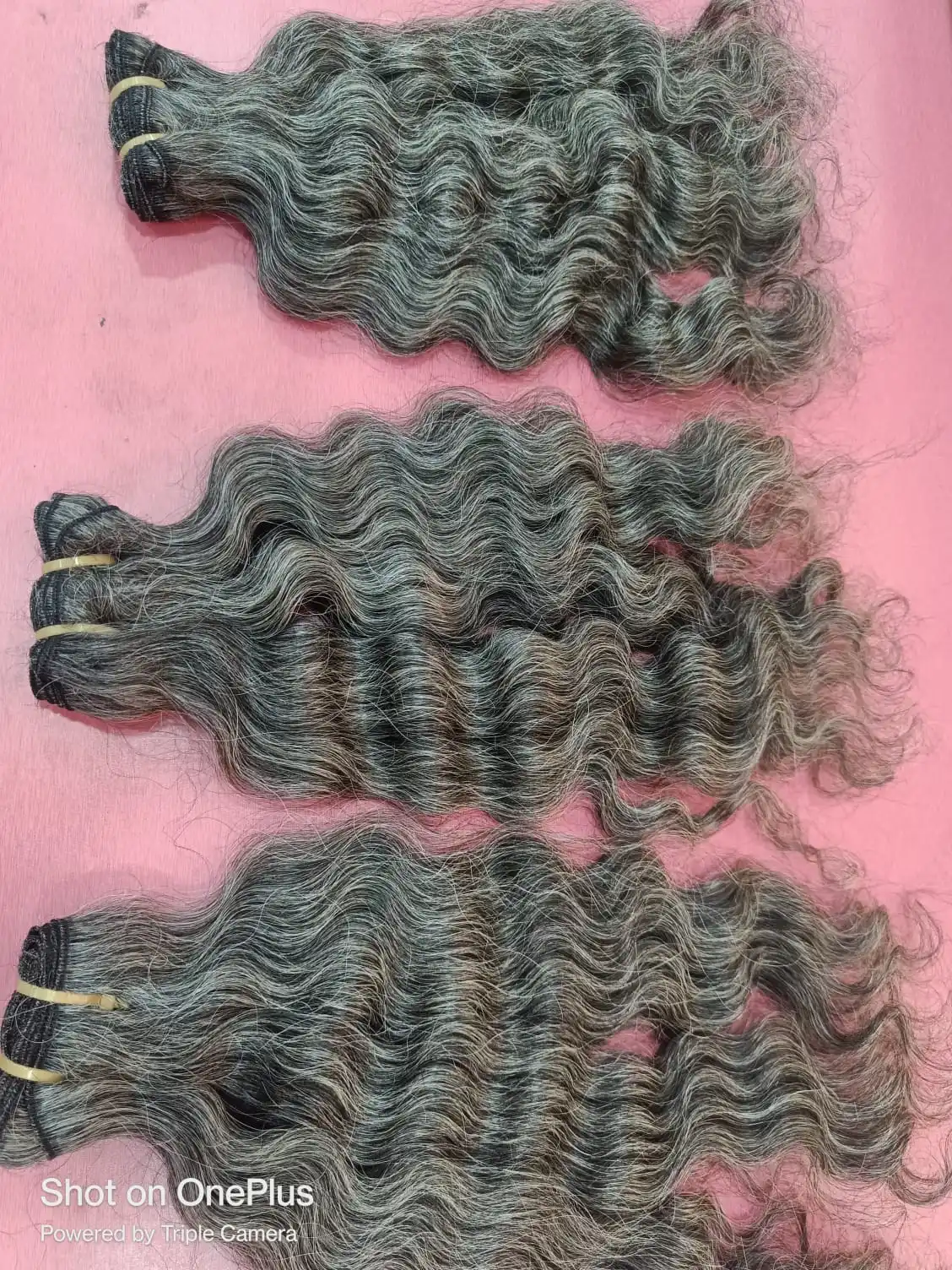 Natural Virgin Raw Unprocessed 3 bundles grey hair double genius weft deep wave human hair extensions