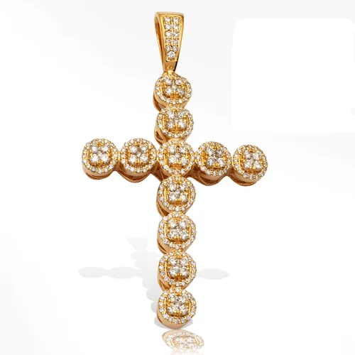 Элегантный бриллиантовый крест кулон в 14k желтое золото