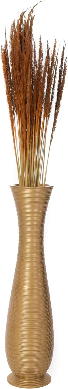 Large Floor Vase Handmade Flower Holder Made of Wood, Sophisticated Vessel for Decorative Branches and Dried Flowers,Gold