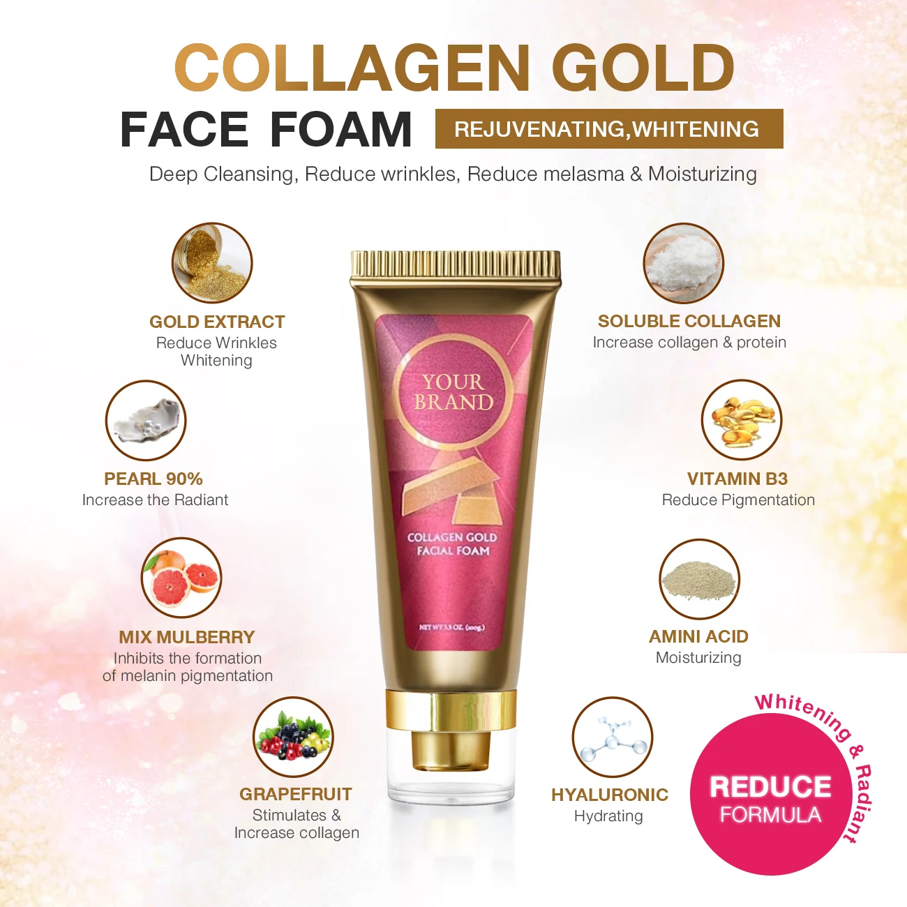 Super Cheap Price & Ready to Ship Collagen Gold Face Foam Daily Face Wash for Whitening & Moisturizing from Thailand