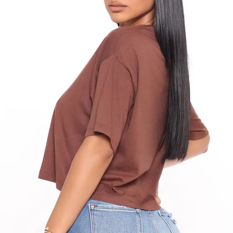 Plain Ladies Black Tshirt Printing Blank Cotton Loose Crop Top Women  Blank Plain White Lose Fitting Crop Top T Shirts Gym Cropp