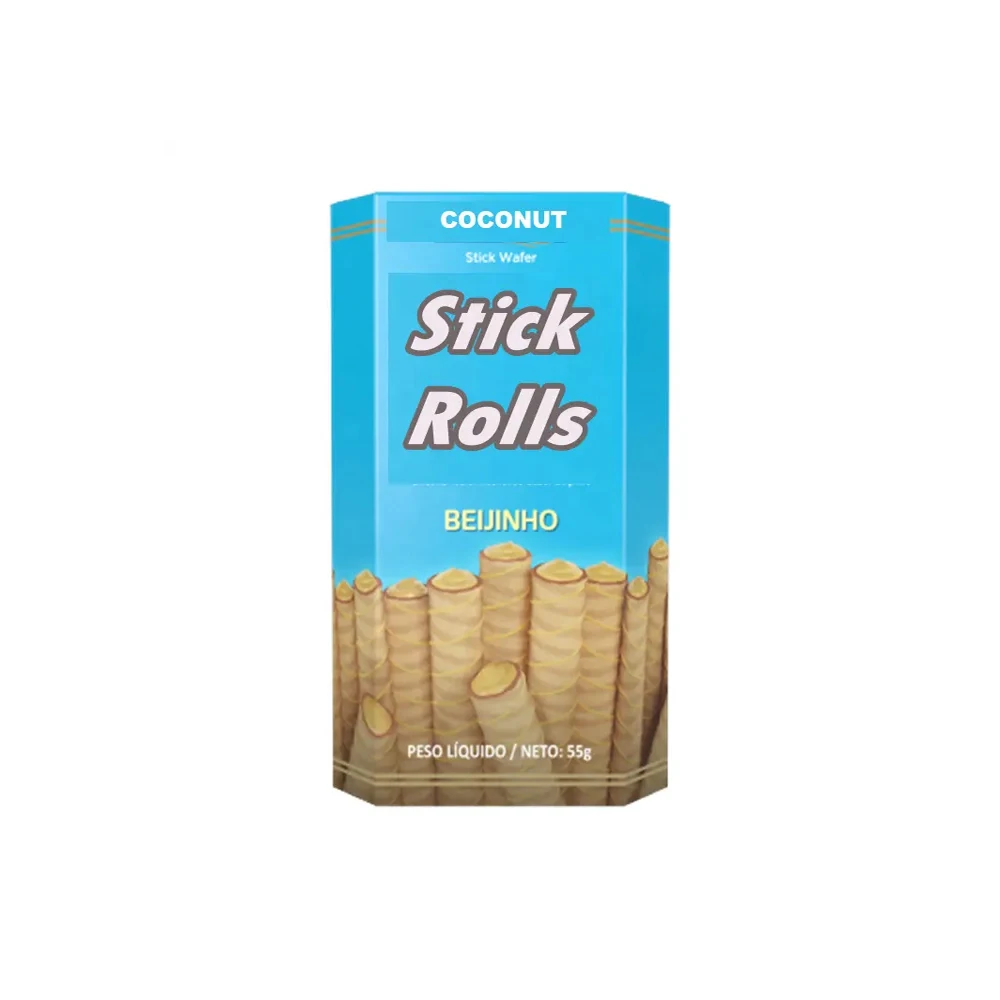 Wholesale Exotic Snacks Malted Stick Coconut Flavored Wafer Rolls for Children Snacks Stick Rolls Coconut