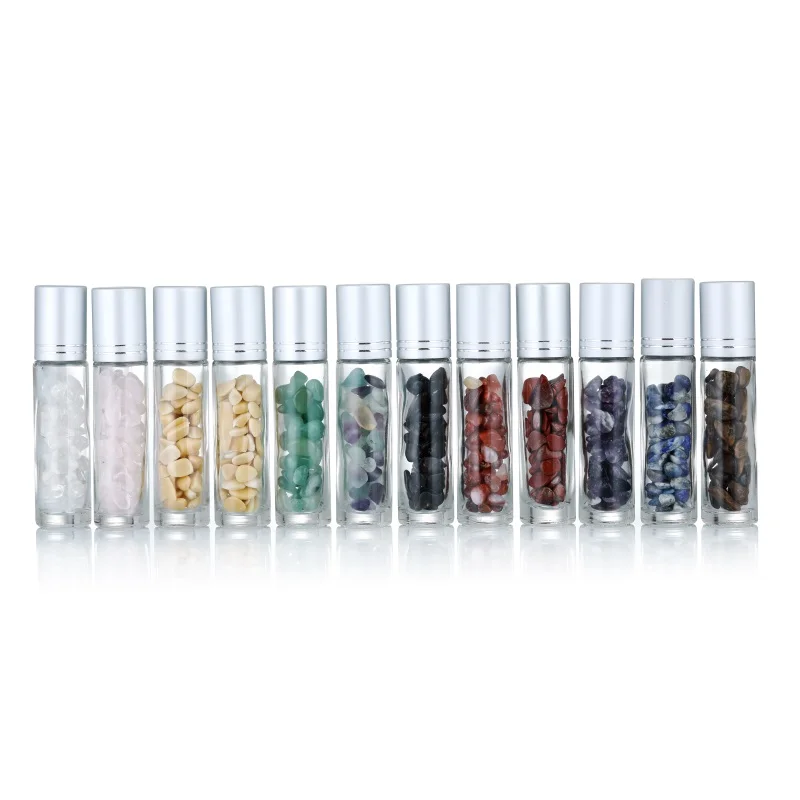 Transparent 5ml 10ml Colored Jade Essential Oil Gemstone Walking Bead Bottle for Cosmetic Packing Container with Lids