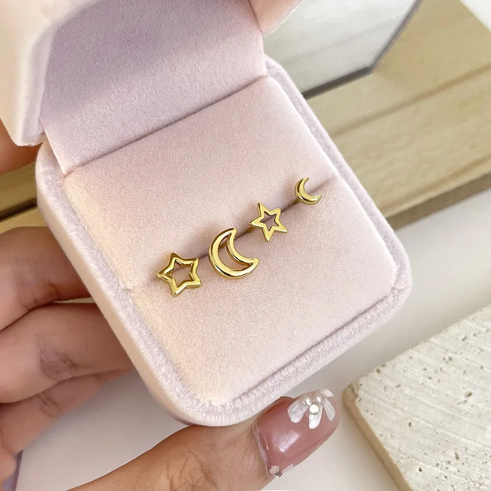 Foxi CLASSIC Minimalist style Spring Wholesale cheap 925 sterling silver hollow star stud 18k gold plated 925 silver jewelry men