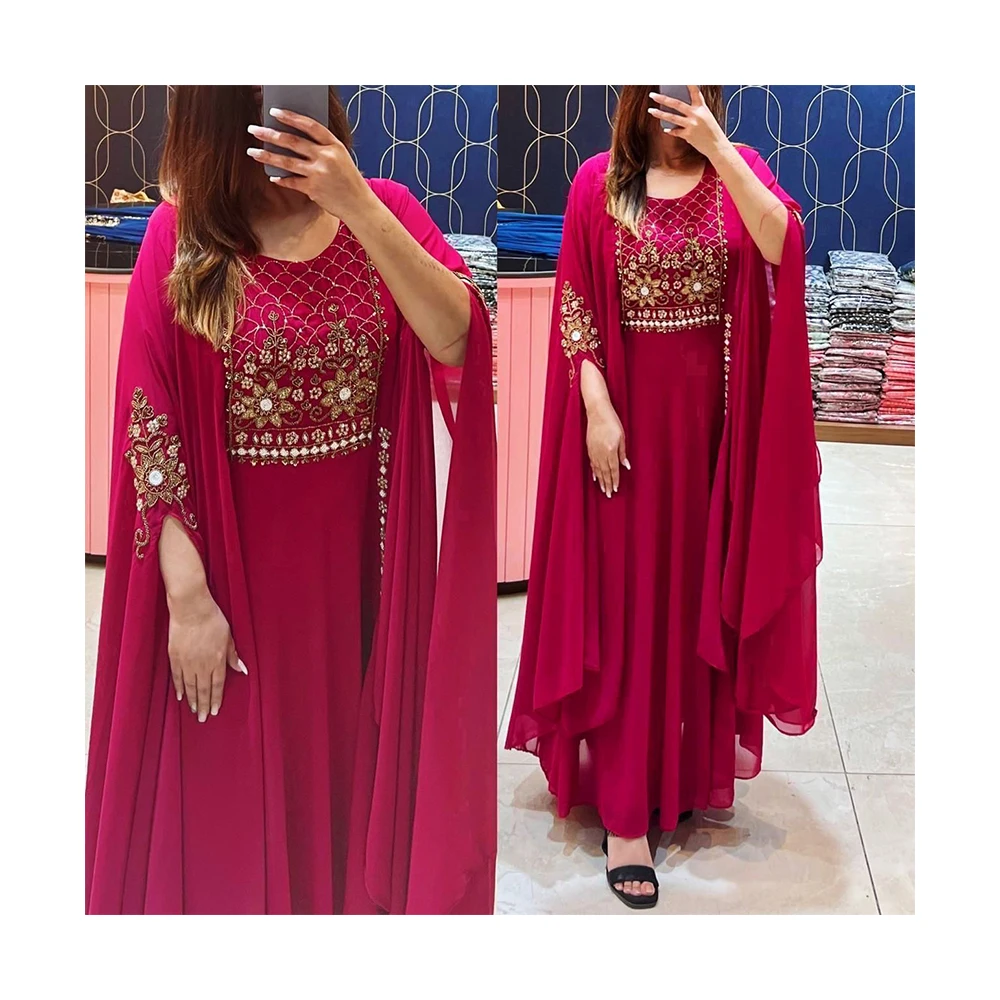 Designer Indo Western Kaftaan Look Dress Attached With Inning And Highlighted With beautiful Hand Work And Sleeves