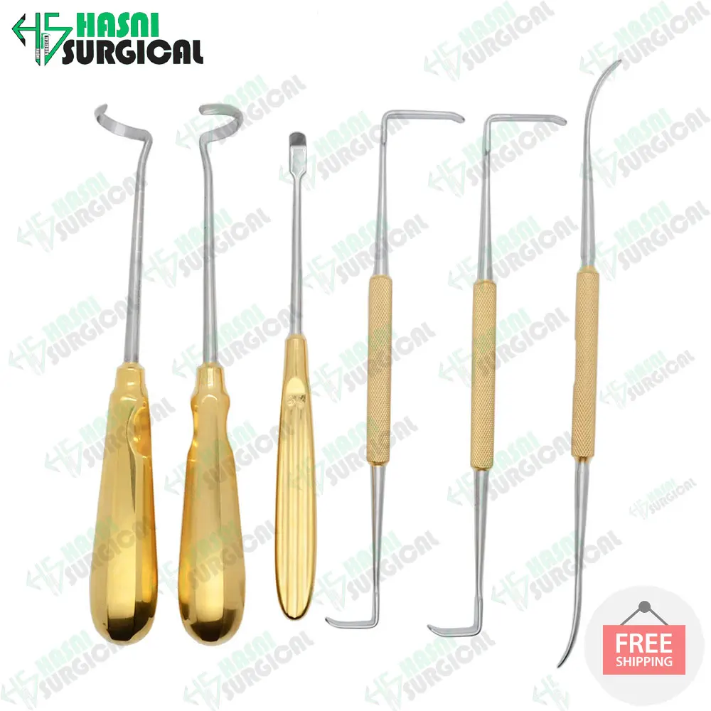 New latest Design 2024 Rhinoplasty Surgical Costal Cartilage Instruments Set / German Grade Stainless Steel Half TC Gold