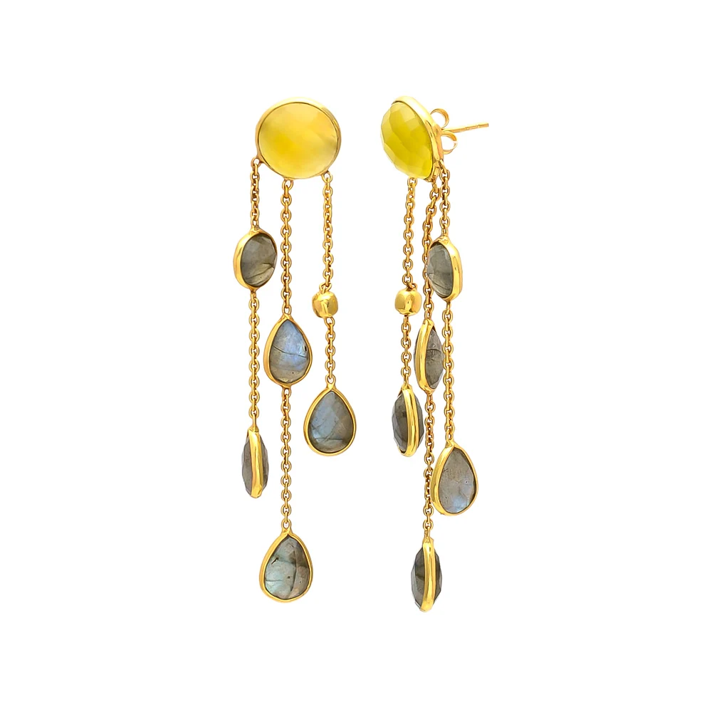 Brass Earrings Yellow Chalcedony & Labradorite Beautiful Gemstone Brass Earrings