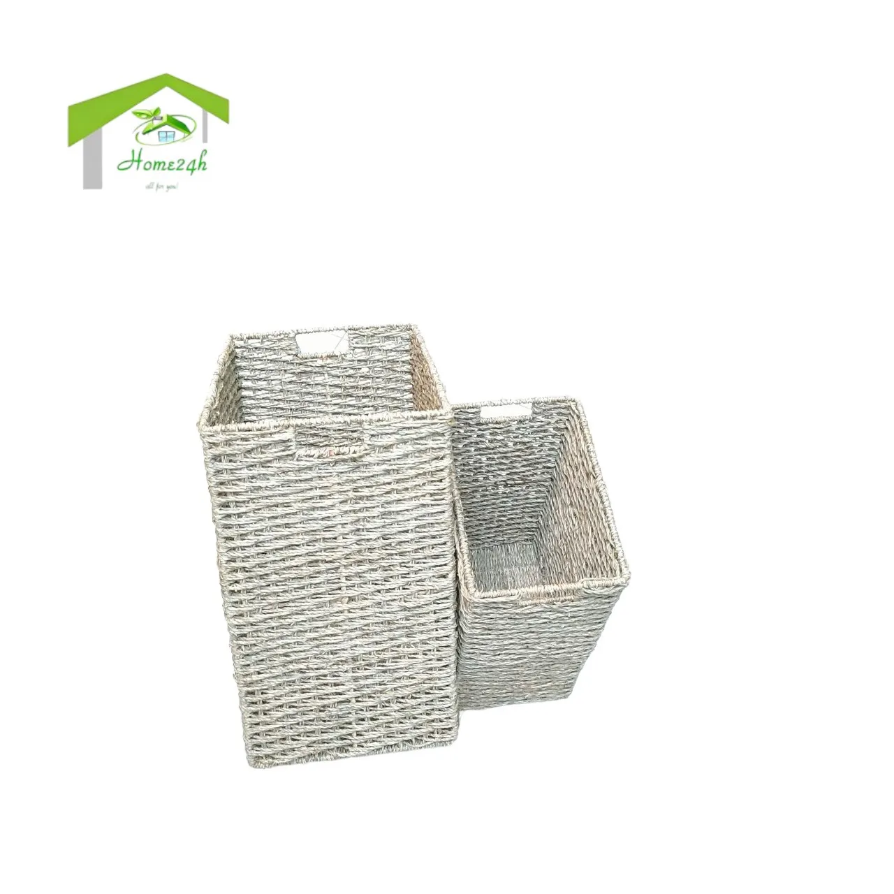 High Quality Seagrass Storage Baskets  Iron frame natural color and hole handle Rectangal basket Set of 2 for household Items