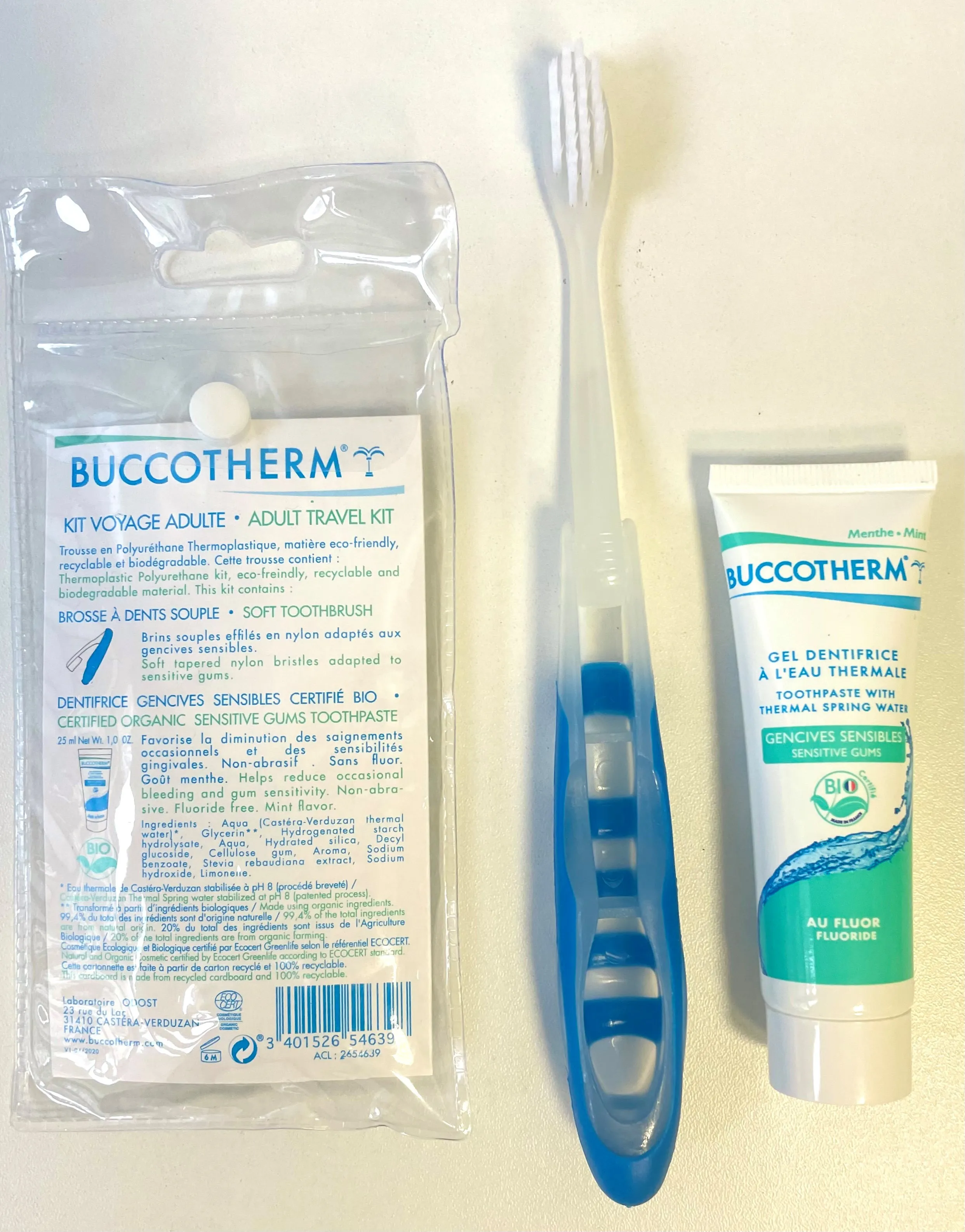 Eco Friendly Travel Kit with a toothbrush and a Sensitive Gums Tooth Gel with Fluoride with Themal Springwater 25ML