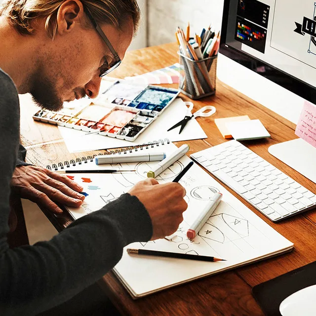 Hot bright business design of printed products, advertising, fast design development, adaptation to the audience
