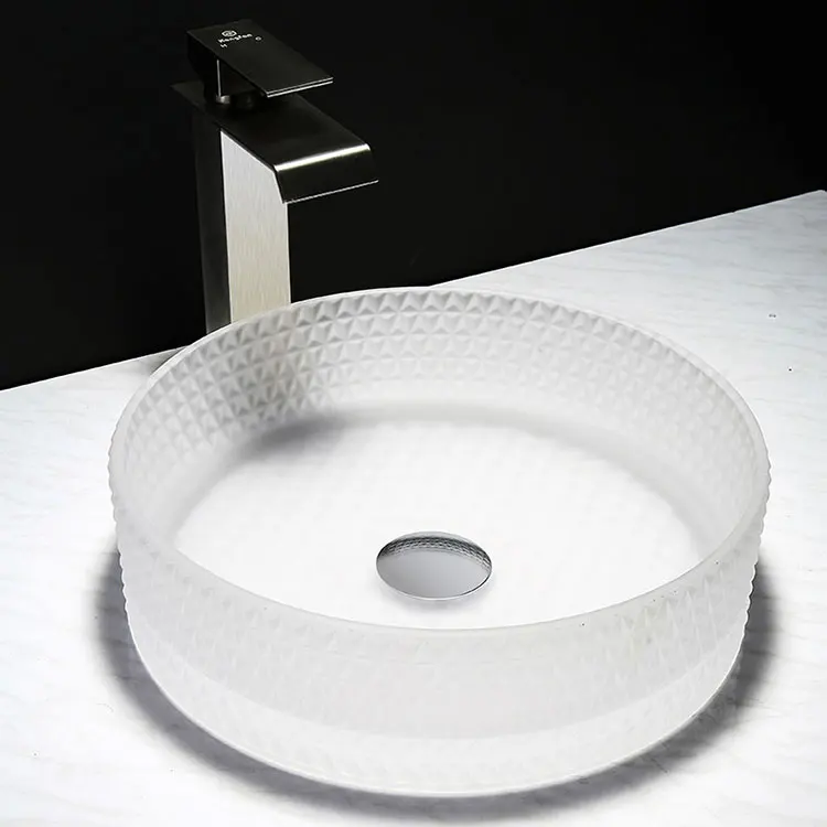 Wholesale Sanitary Ware Diamond Design Round Bathroom Sink Lavabo Table Colorful Crystal Glass Wash Basin