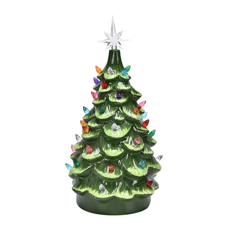 Holiday Decoration Green Ceramic Christmas Lighting Tree
