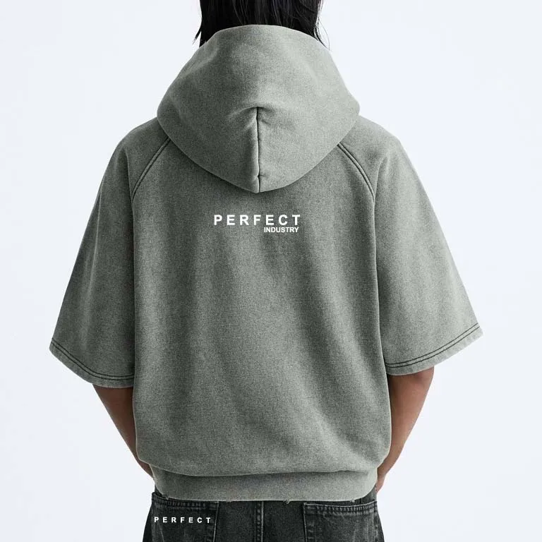 2024 washed effect hoodie short sleeve Oversized Drop Shoulder acid wash sweatshirt Unisex hoodies custom logo men women hoodies