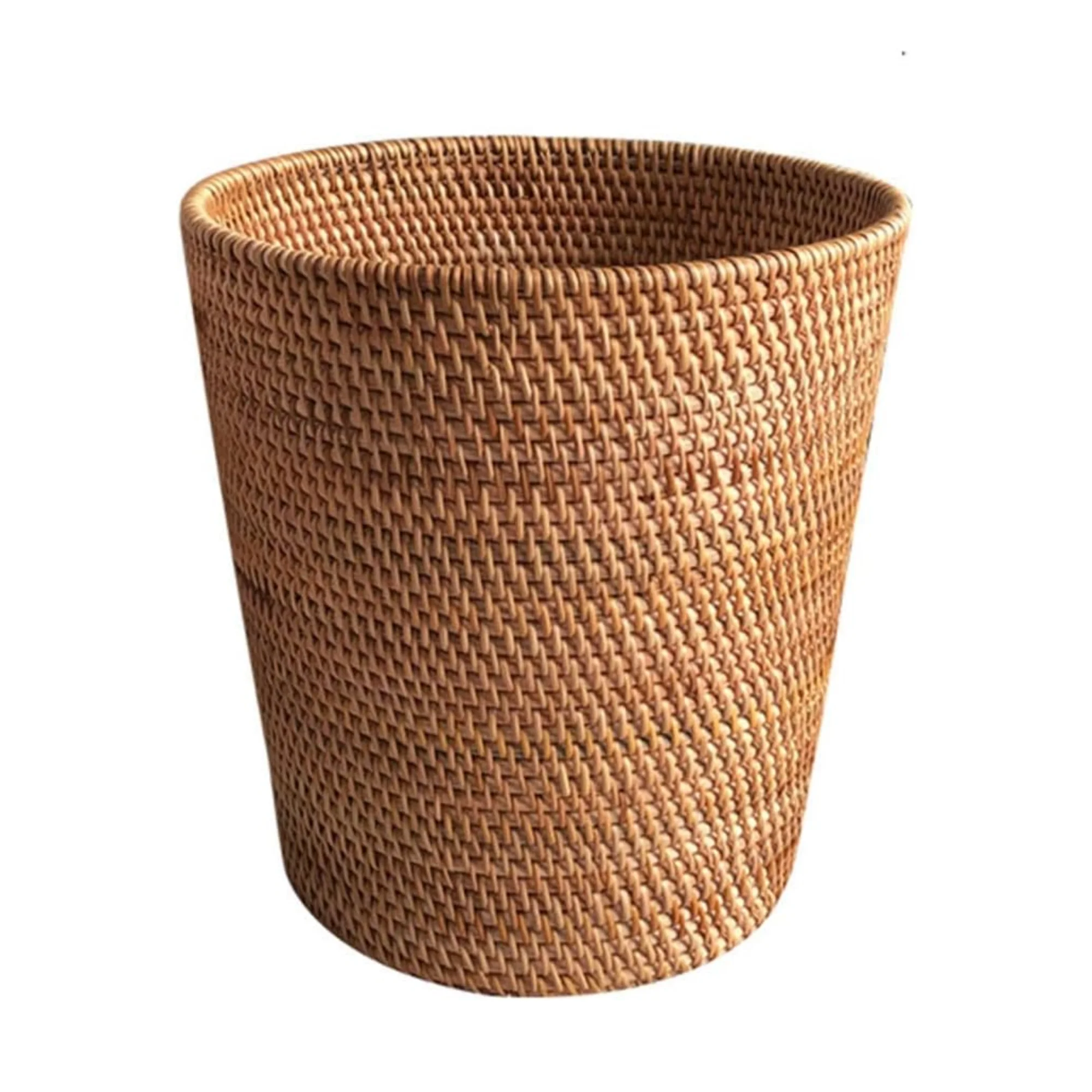 Handmade Rattan Trash Can Basket Rattan Woven Storage Baskets Round Garbage Bin for Bedroom kitchen restaurant from Vietnam