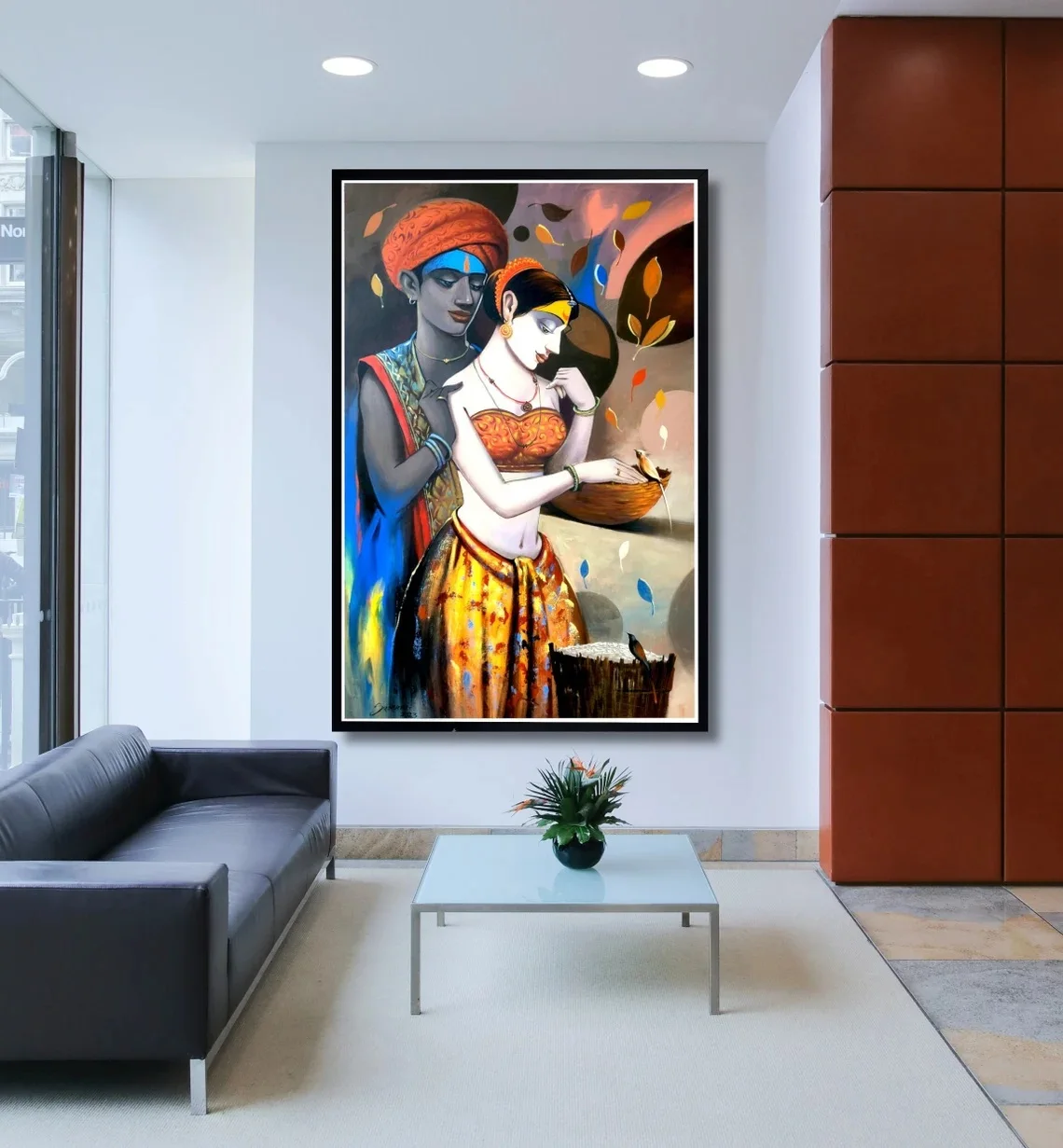 Extra Large Canvas Painting Radha Krishna Acrylic Painting Hindu Religious Art Best Handmade Gift for Her Family Home Decor
