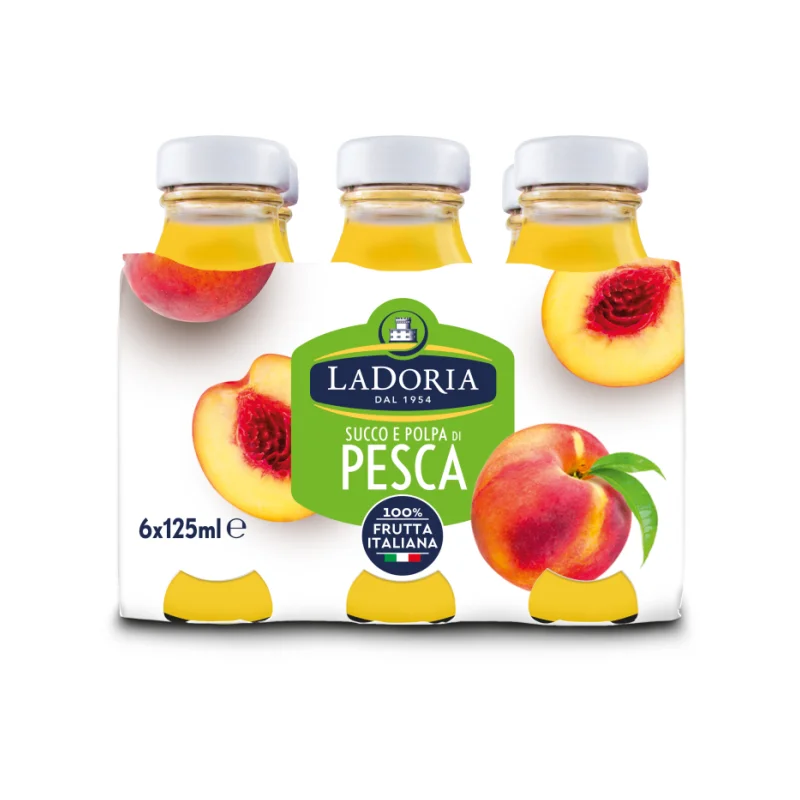 Made in Italy Fruit Juice Peach nectar in glass jar La Doria customizable for private label 6x125ml 4,2oz