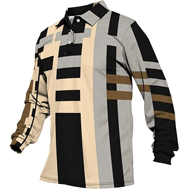 Knitted Rugby Jersey Vertical Striped CVC Cotton Long Sleeve Polo Placket Rugby Shirt Rugby Jumper