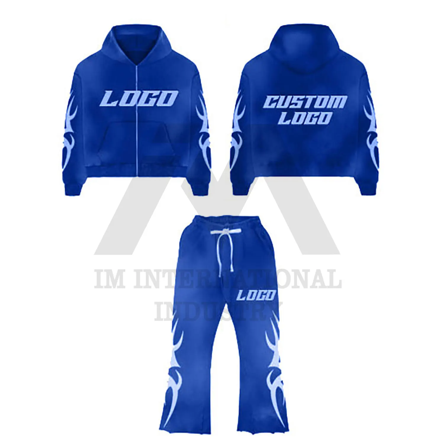 Wholesale Two-Piece Set Breathable Unisex Sun Faded Sweatpants and Hoodie OEM Heavyweight Flared Tracksuit with Joggers