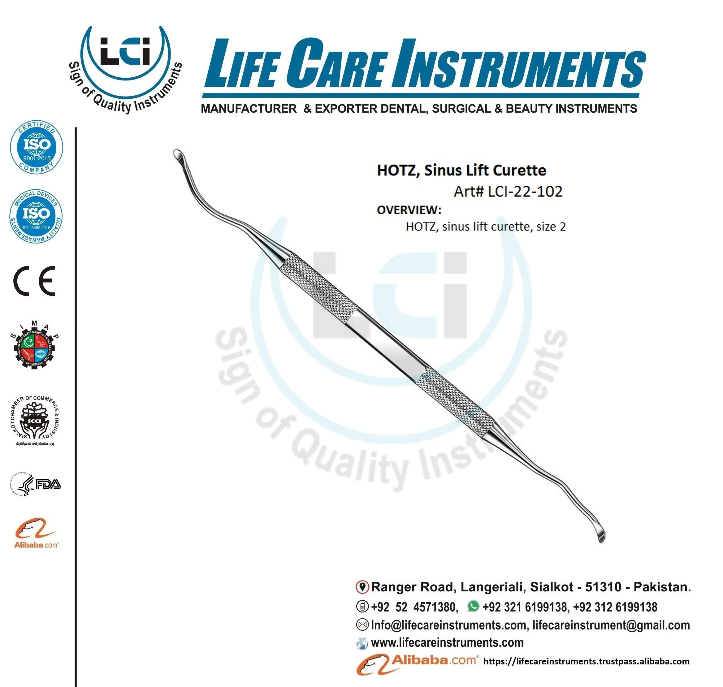 Sinus Curette Set 9 Pcs Set Made with high grade material Stainless Steel by Life Care Instruments