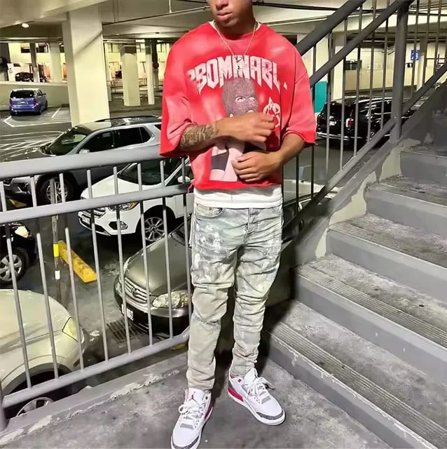 Custom manufacturer streetwear dtg printing crop tshirt heavyweight drop shoulder boxy cropped acid wash vintage t shirt for men