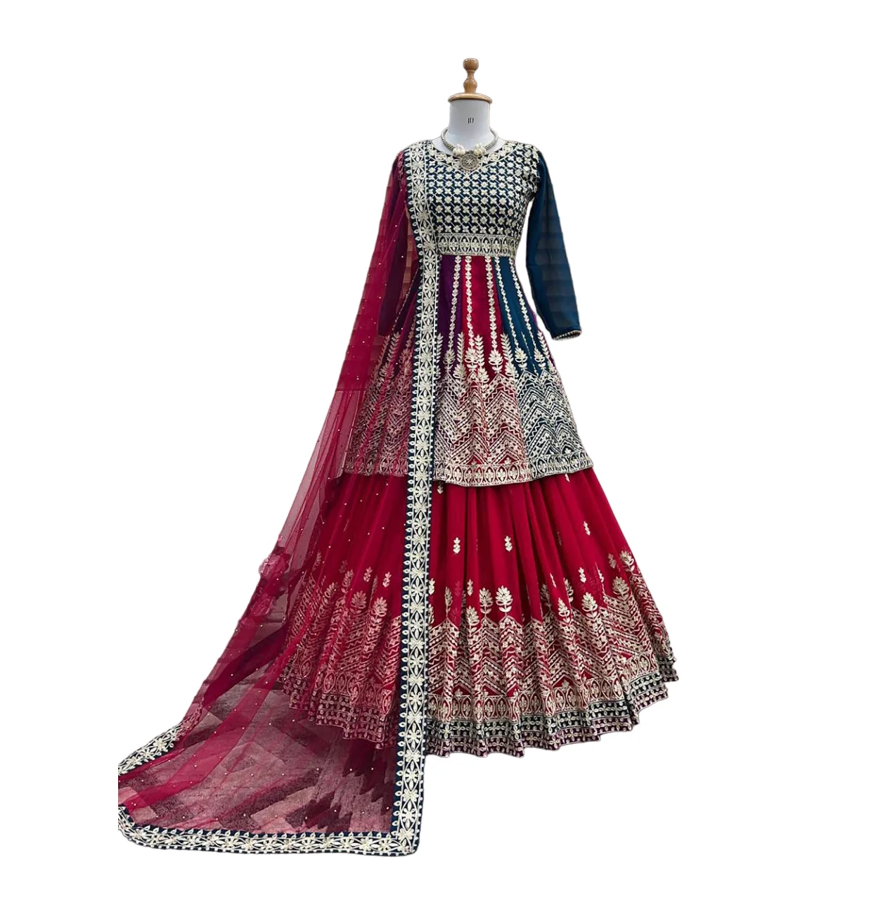 Readymade Traditional Ethnic Indian Pakistani Lahenga Kurti Set, Georgette With Embroidery Work Full Stitching Party Lehenga