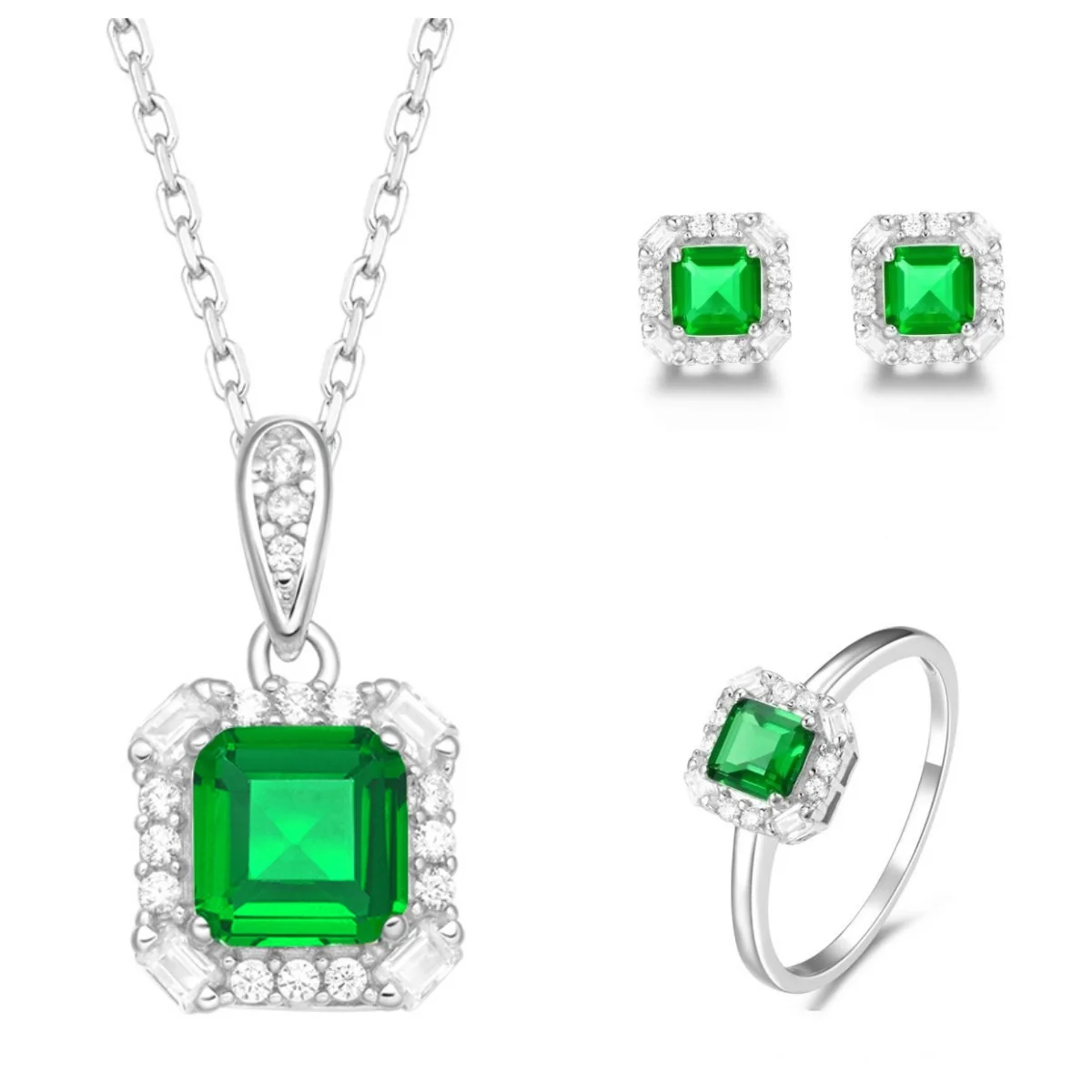 Classic Dubai Bridal Jewelry Luxury Cushion Zircon Earrings Necklace Ring Sets Wedding Jewelry Sets Trendy Jewel Gift