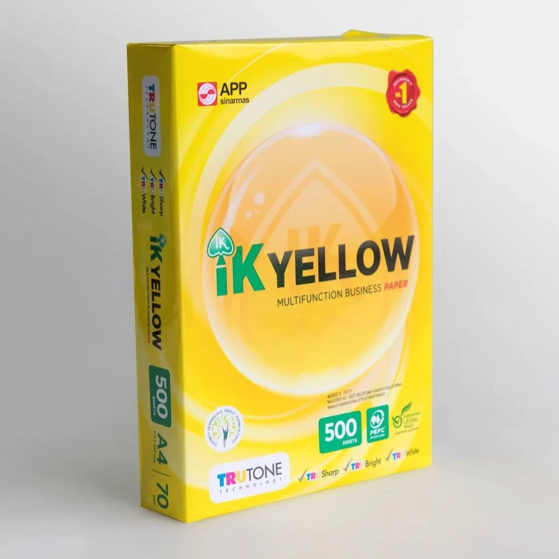 Factory supply IK Yellow A4 copy paper 100% natural wood pulp superior quality ideal for office use and bulk printing orders