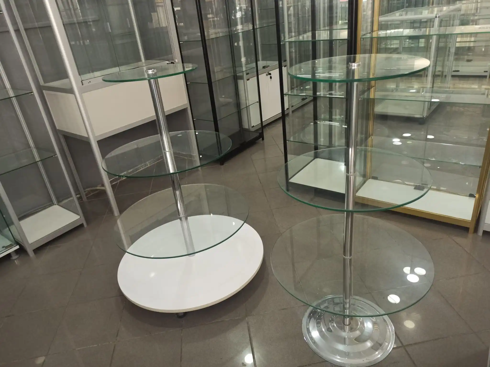 High Quality Round Cycle Glass Material Display Showcase Glass Display Racks Round Glass Shelf Stand