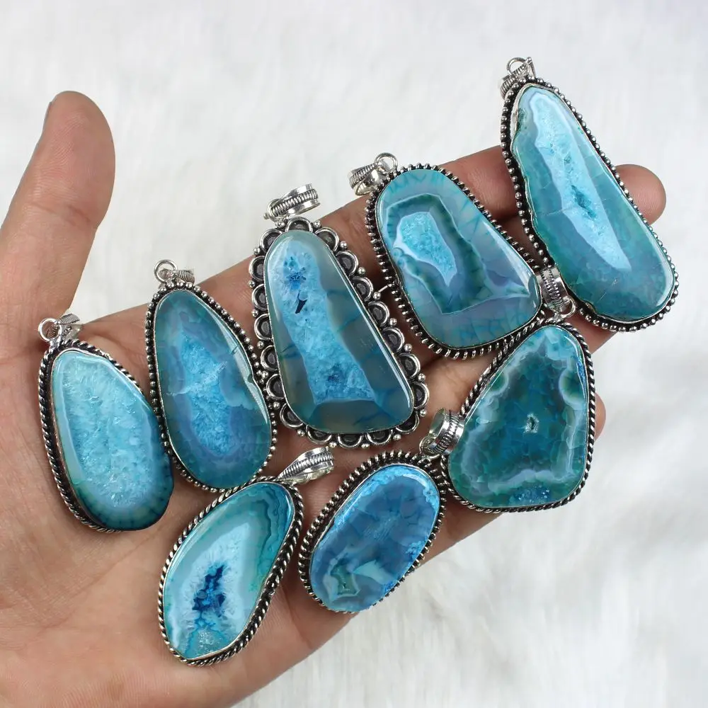 Wholesale Solar Quartz Druzy Pendant for Women Solar Quartz Slice Druzy Gemstone Necklace Pendant Lot Designer Pendants Lot