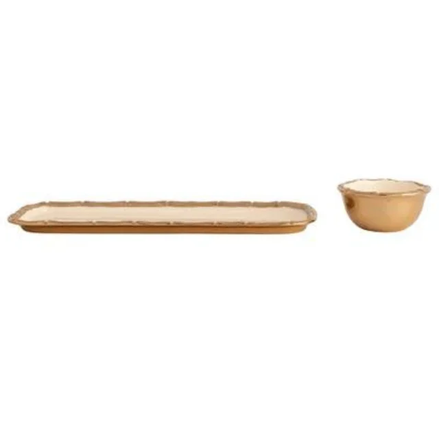 Alf Vine Tray Bowl Set in Ivory Enamel Gold