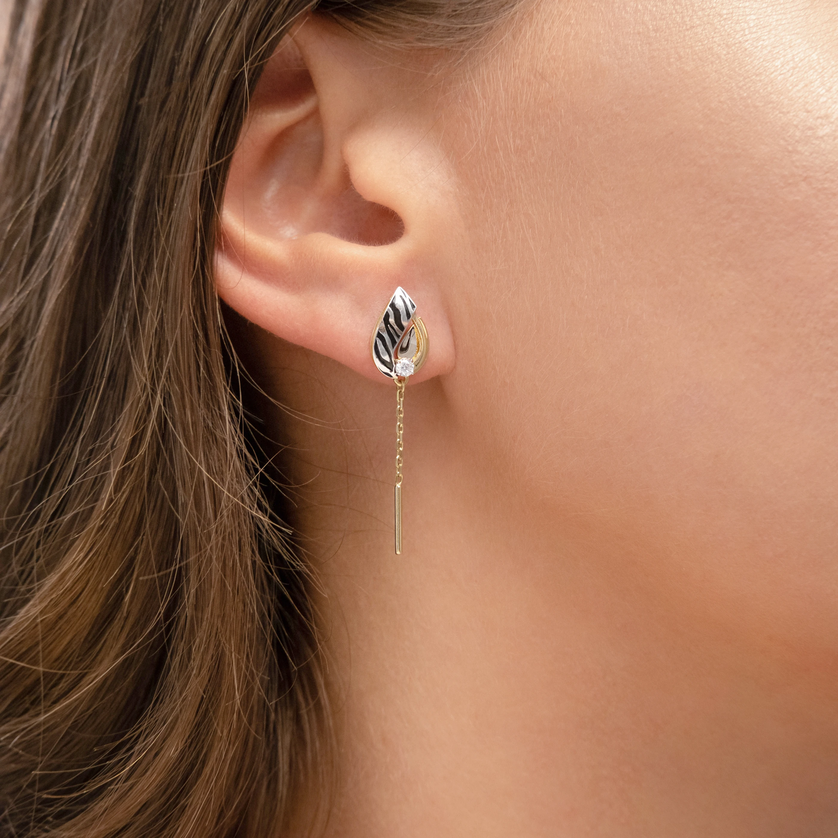 Fashion Trendy Earrings 14K Solid Rose Yellow White Gold Cubic Zirconia Emanel OEM ODM Custom Personalized 2022