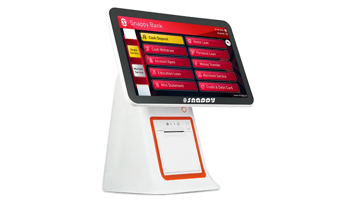 Snappy Queue ticketing  Server with Ticket Dispenser for banks , Hospitals, Restaurants and retail shop - Desktop Size 15.6 inch