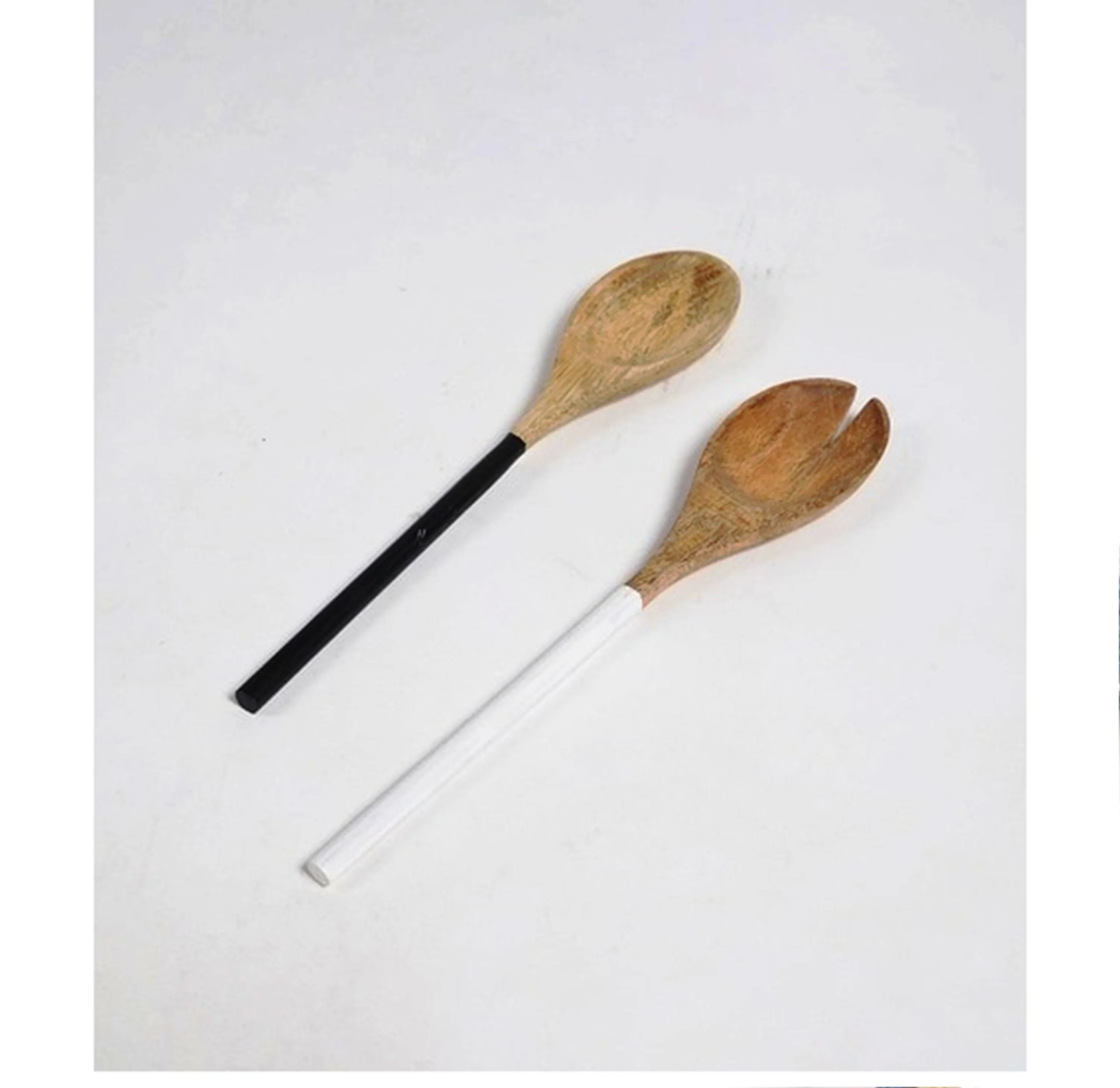 Buy Blue Natural Wood Salad Servers With Flower Design 1  Set of Handmade Wooden Salad Server Spoons Forks Made In India