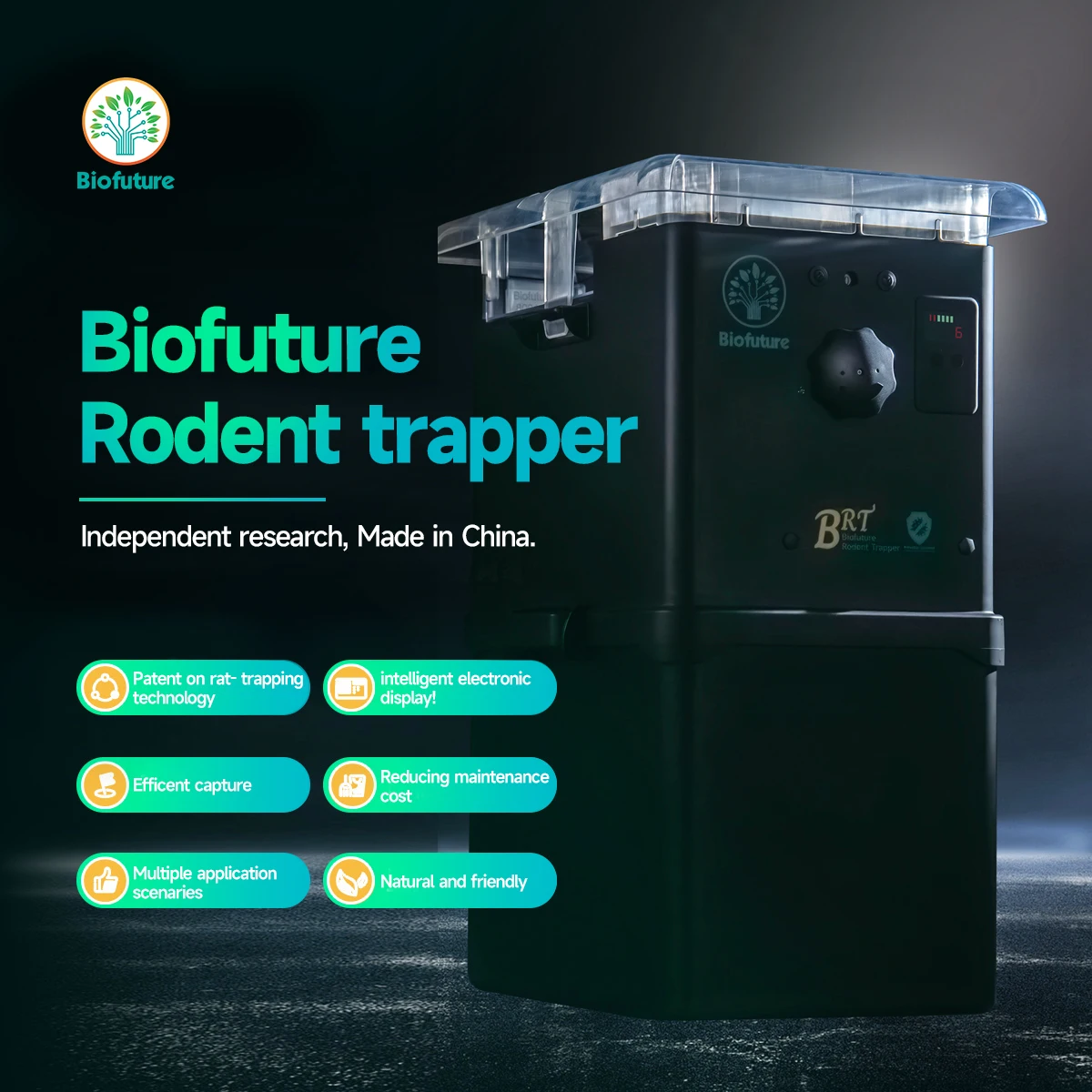 Biofuture Mordent Rat Zapper Black Rat Bait Station Box LED Display Battery Power
