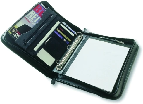Personalized High Quality Real Leather Ring Binder With Mobile & Calculator Holder 3 Pen Loop Document & Notepad Holder