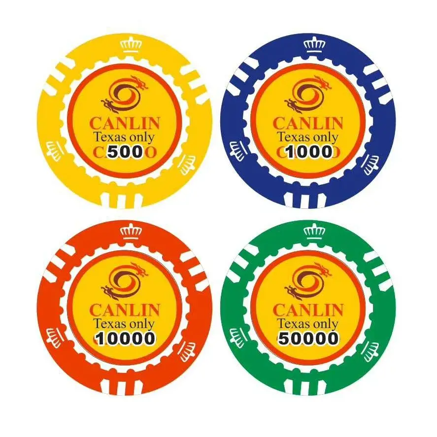 Casino quality clay poker chip with customised colour and logo in lay 14 gm casino chip