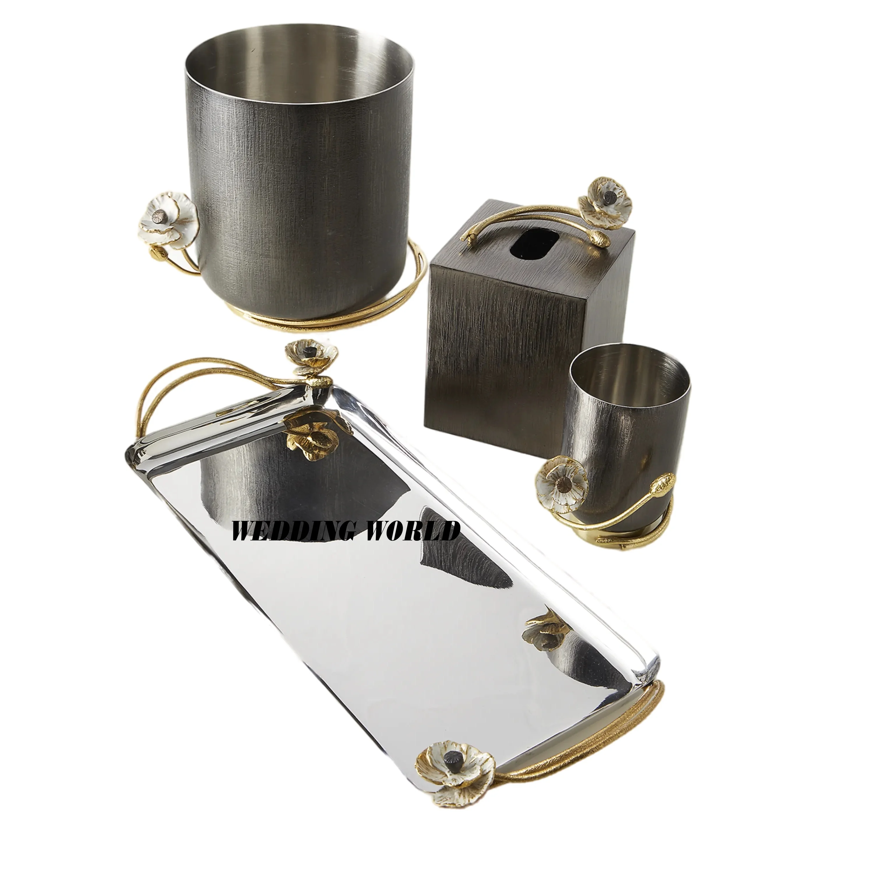 Stainless Steel Flower Design Bathroom Set Shiny Polished Wholesale bathroom Accessories High Quality Luxury Metal Bathroom Set