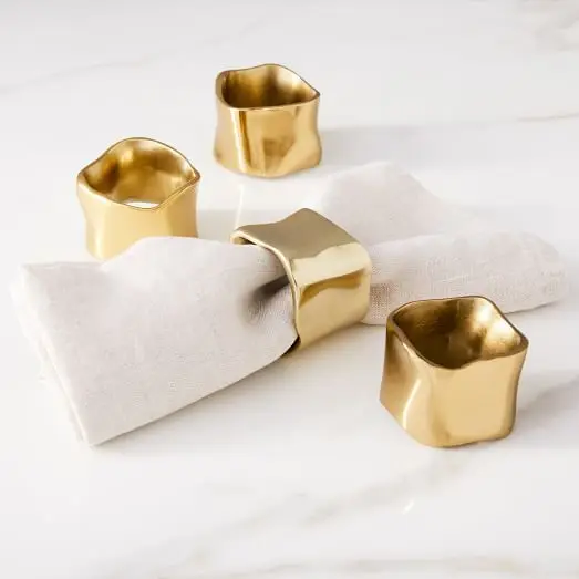Buy Wholesale Golden Metal Napkin Ring Bulk Set Leave Shape Luxury Style Metal Bands for Wedding Decoration Napkin Rings