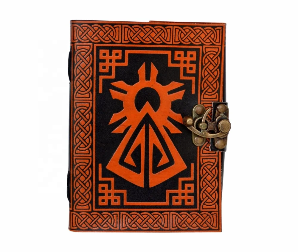 Celtic Design Genuine Leather Handmade Journal Notebook Blank Page Red And Black Color Book Of Shadow Diary Antique Brass Lock