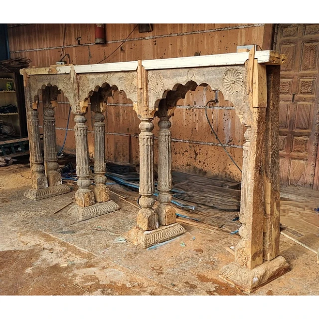 Antique Wood Carved Triple Arch Garden Arches Pergola Gazebo Arbour Frame Pressure Treated Nature Element for Outdoor Decor