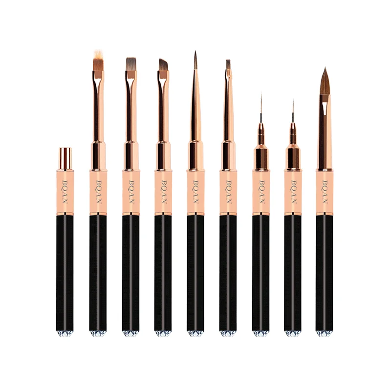 Customizable logo top diamond design black metal Handle  Kolinsky Hair Nail Art Acrylic Brush Set Painting Brushes Manicure Tool