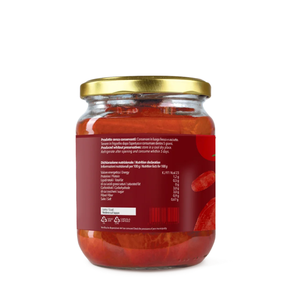 Premium Italian Peeled Tomato, 550g Glass Jar ideal for Import or Retail
