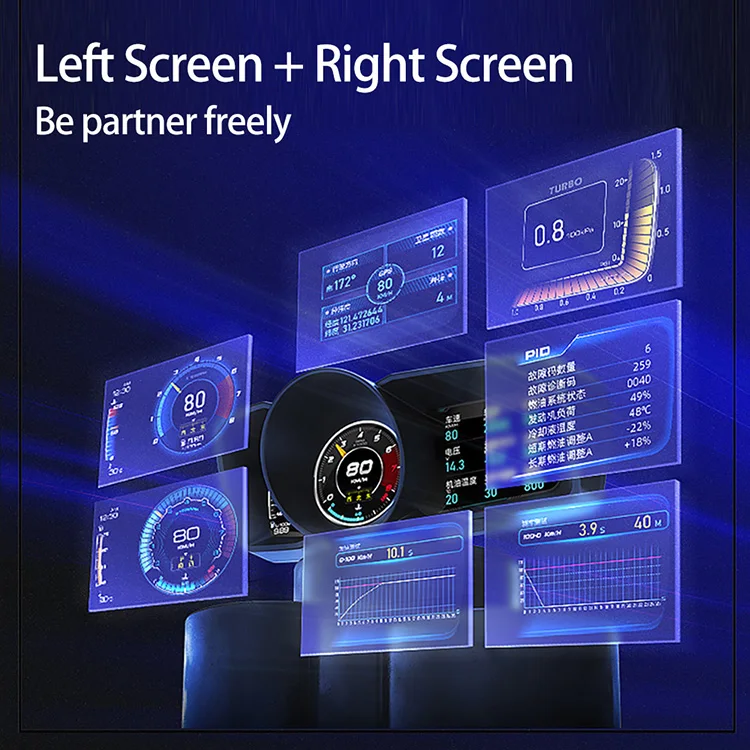 Multifunctional Heads Up Display 3.5 Inch Dual System Obd Gps Hud Smart Digital Speedometer Auto Gauge Alarm System
